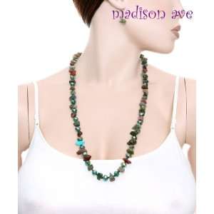  Teal Brush fire Beads & Assorted Stones Necklace & Earring 