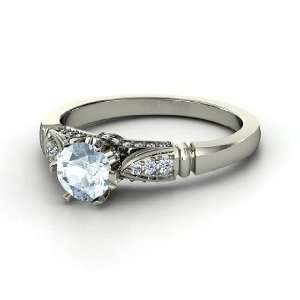   Elizabeth Ring, Round Aquamarine Palladium Ring with Diamond: Jewelry