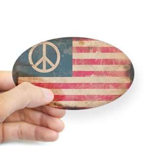    Sticker Clear (Oval) Worn US Flag Peace Symbol: Everything Else
