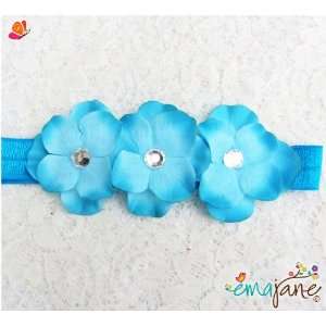   Jewel Centered (Turquoise)) Cute Triple Hydrangea Flowers on Headbands