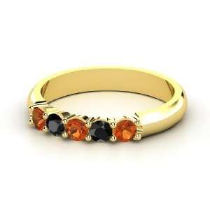   Ring, 14K Yellow Gold Ring with Fire Opal & Black Diamond: Jewelry