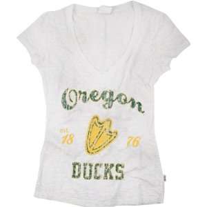  Oregon Ducks Womens White Burnout V Neck T Shirt