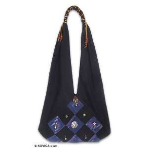  Cotton shoulder bag, Blue Diamonds