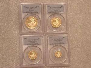 1987 FIRST YEAR ISSUE BRITANNIA GOLD PROOF 4 COIN SET PCGS PR69 DCAM 