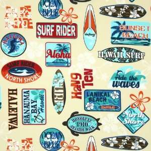  Trans Pacific Hawaiian Surfiing Natural Fabric Yardage 