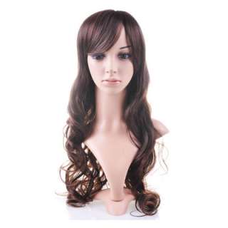 Brown curly long hair wig human health beautiful Kanekalon Synthetic 