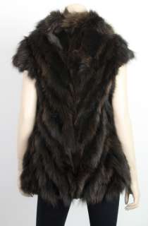 United Face Womens New Black Brown Fox Rex Fur Vest  