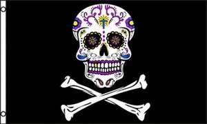 Pirate Sugar Skull Crossbones Flag 3x5 Mexican Day of the Dead Mexico 