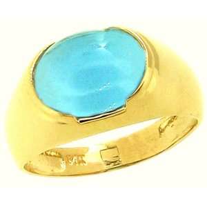   Large Cabochon Oval Gemstone Ring Swiss Blue Topaz/Cabochon , size5.5