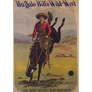 : BUFFALO BILLS WILD WEST AMERICAN COWBOY RIDING WILD MUSTANGS HORSE 