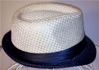   Hat Beige and Black with Black Band Straw Fedora Hat Size L/XL  