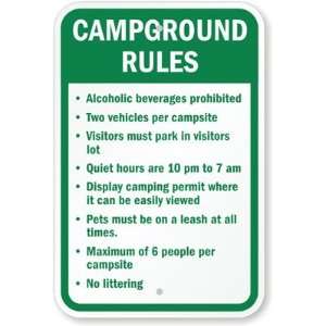  Campground Rules High Intensity Grade Sign, 18 x 12 