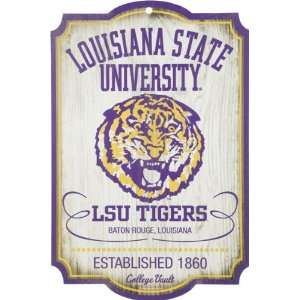 NCAA College Vault Louisiana State Fightin Tigers 11 by 17 Wood Sign 