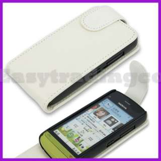Flip Leather Case Pouch Cover for Nokia C5 03 White  