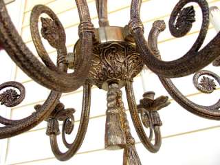 Vintage SPAIN Brass Chandelier TASSEL Textured Lily Pad Design  