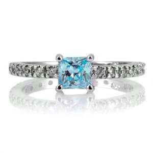   Princess Cut CZ Cubic Zirconia Promise Ring   1 CT Aqua: Jewelry