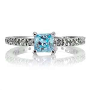   Princess Cut CZ Cubic Zirconia Promise Ring   1 CT Aqua Jewelry