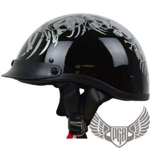 PGR Half Helmet Harley Chopper Crusier Style Skull Cap DOT Approved (X 