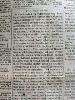 1864 Confederate newspaper Richmond Petersburg VIRGINIA  