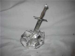Steuben Glass Works Excalibur Sword & Crystal stone Paper Weight 