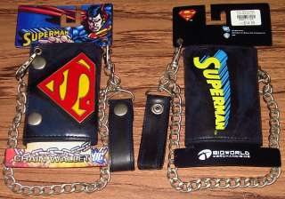 SUPERMAN LEATHER CHAIN WALLET Metal Logo Tri Fold Authentic DC 