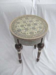 Egyptian Inlaid Mother of Pearl Wooden Table Round 12  