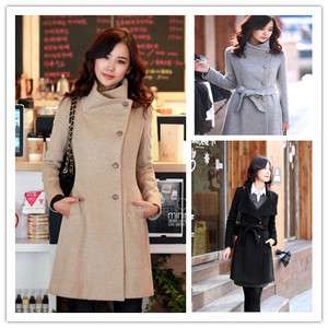   Fashion Winter Luxury Slim Stand Collar High Quality Wool Blend Coat