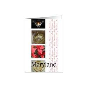 Maryland State specific card red, black & white Winter collage Card