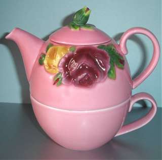 Royal Albert Country Rose Majolica Tea for One Pink 3 piece Set New 