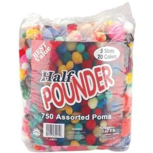  Half Pounder Assorted Pom Poms 750/Pkg Standard Colors 