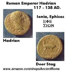  Roman Emperor Hadrian. Deer Stag. Ionia, Ephesos. Imperial 