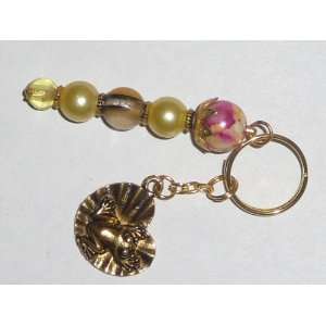    Handcrafted Bead Key Fob   Yellow/Gold/Frog 
