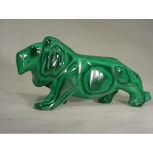 Hand Carved African Malachite Lion King of the Beasts Lapidary Statue