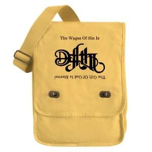   Messenger Field Bag Yellow The Wages Of Sin Is Death 