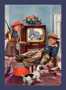 Magnet Art 1950s Boy Girl Televison Dog Guns Family  