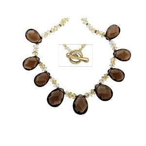  Smokey Quartz and Citrine Necklace in 14K Gold Jewelry