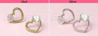 Lovely Gold and Silver Color Double Love Heart Shell Stud Earrings 