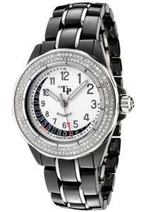 LUCIEN PICCARD Womens Celano Diamond Auto White Black Ceramic Watch 