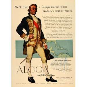 1950 Ad Alcoa Caribbean Rodney Cannon Gun War Uniform   Original Print 