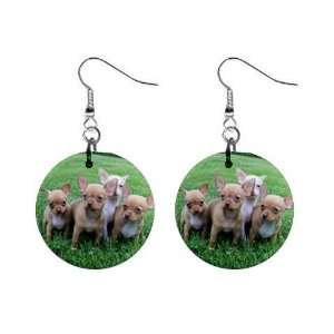 New Dog Chihuahua Pups Puppy Puppies 1 Round Button Dangle Earrings 