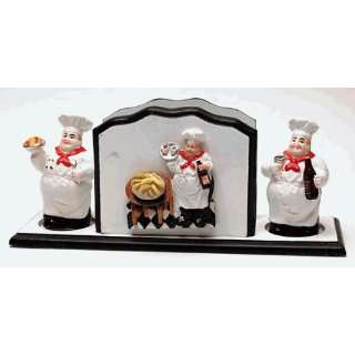  Fat Chef Wooden Napkin w/ Salt & Pepper Shaker Set 