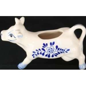   Vintage Dutch Blue Delft Ceramic Cow Creamer Flowers 