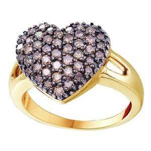   Carat Chocolate Diamond 14k Yellow Gold Large Heart Right Hand Ring
