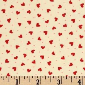  44 Wide Moda L`Amour Ditzy Hearts Ivory/Red Fabric By 
