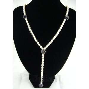  16 7mm White & Black Freshwater Pearl Necklace J019 