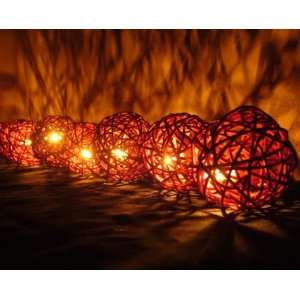   Brown Rattan Ball Patio Party String Lights (20/set)
