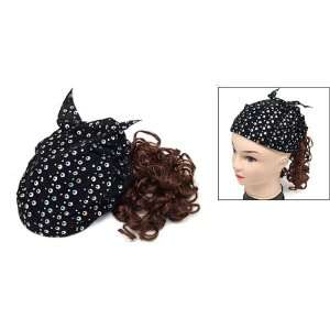  Curly Wig Hairpiece Headscarf Cap Hat Black for Girls 