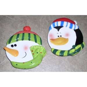   Christmas Decorative Plates   Snowman and Penguin