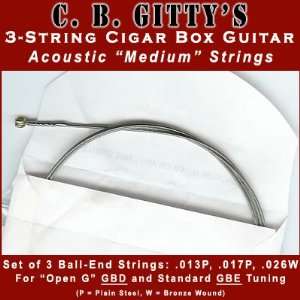 Acoustic Medium 3 String Cigar Box Guitar Strings   Open G 
