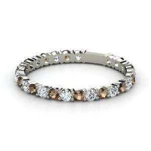   Thin Band, 14K White Gold Ring with Diamond & Smoky Quartz: Jewelry